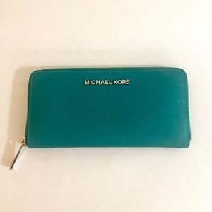 Michael Kors Teal Jet Set Continental Wallet